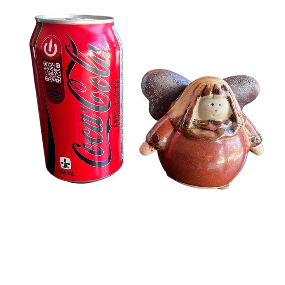 Round Brown Roly Poly Angel Pottery Figurine 3" x 4" Curvy Christmas Heavenly - Picture 8 of 9